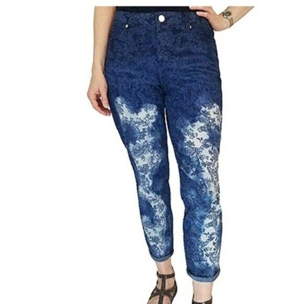 Bandolino Lisbeth Cropped Jeans Womens 8 Mid Rise Paisley Blue Denim